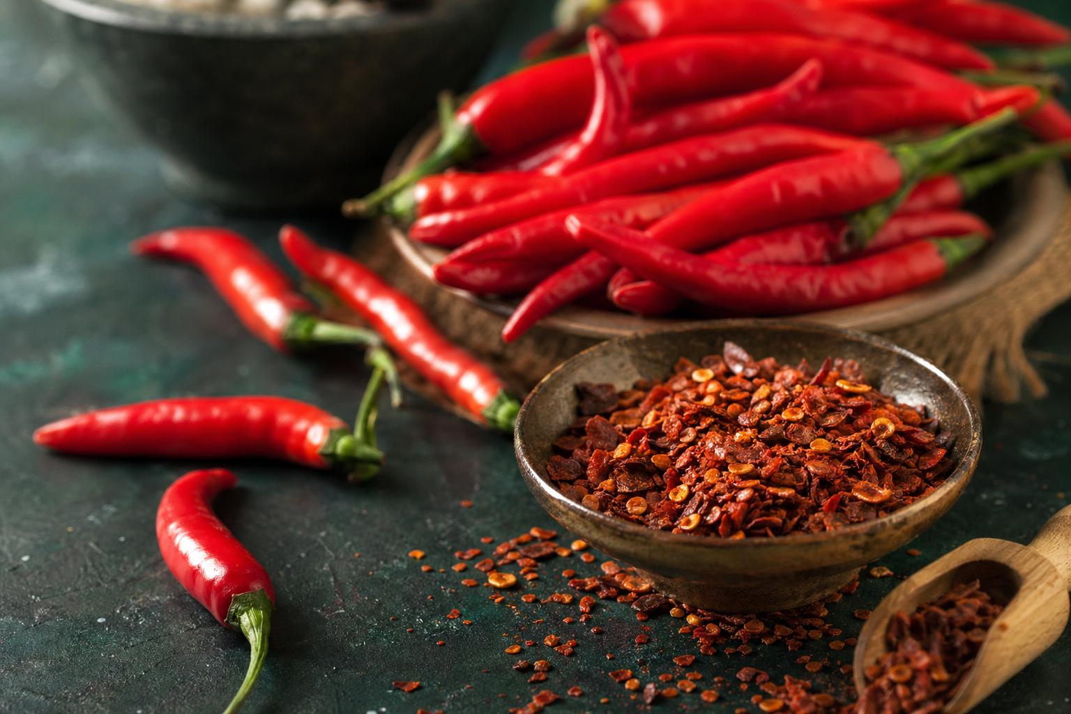 Fresh and dried chili peppers