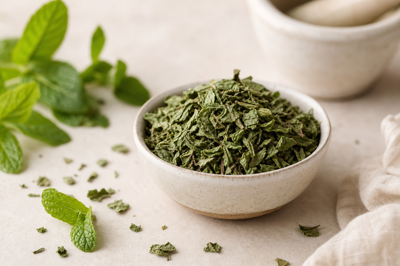 Dried mint leaves