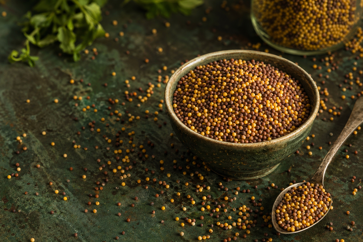 Yellow and brown mustard seeds