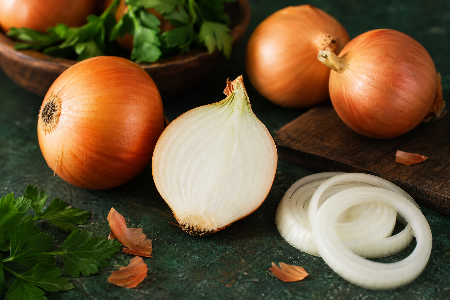 Whole and sliced onions