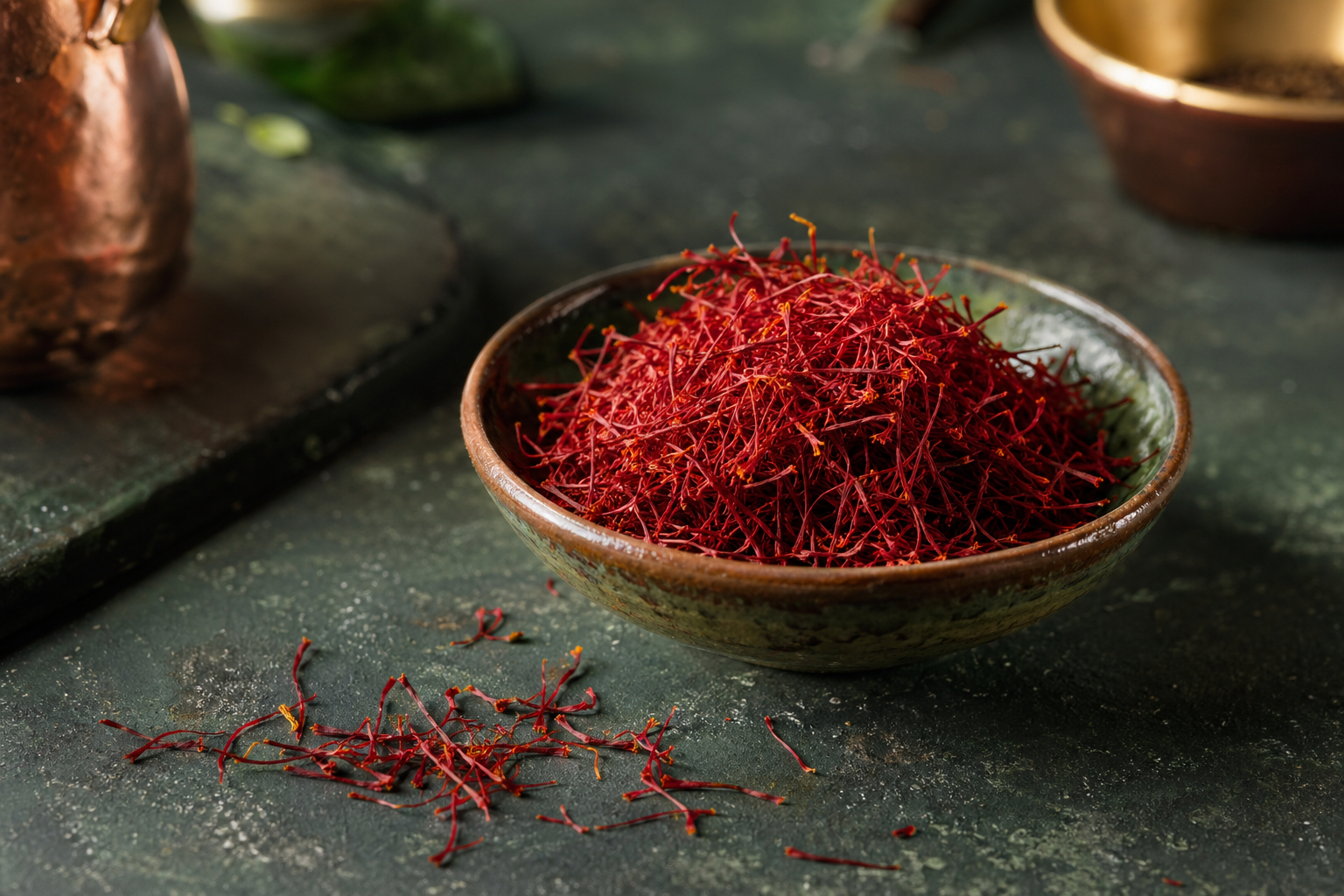 Saffron threads in a bowl